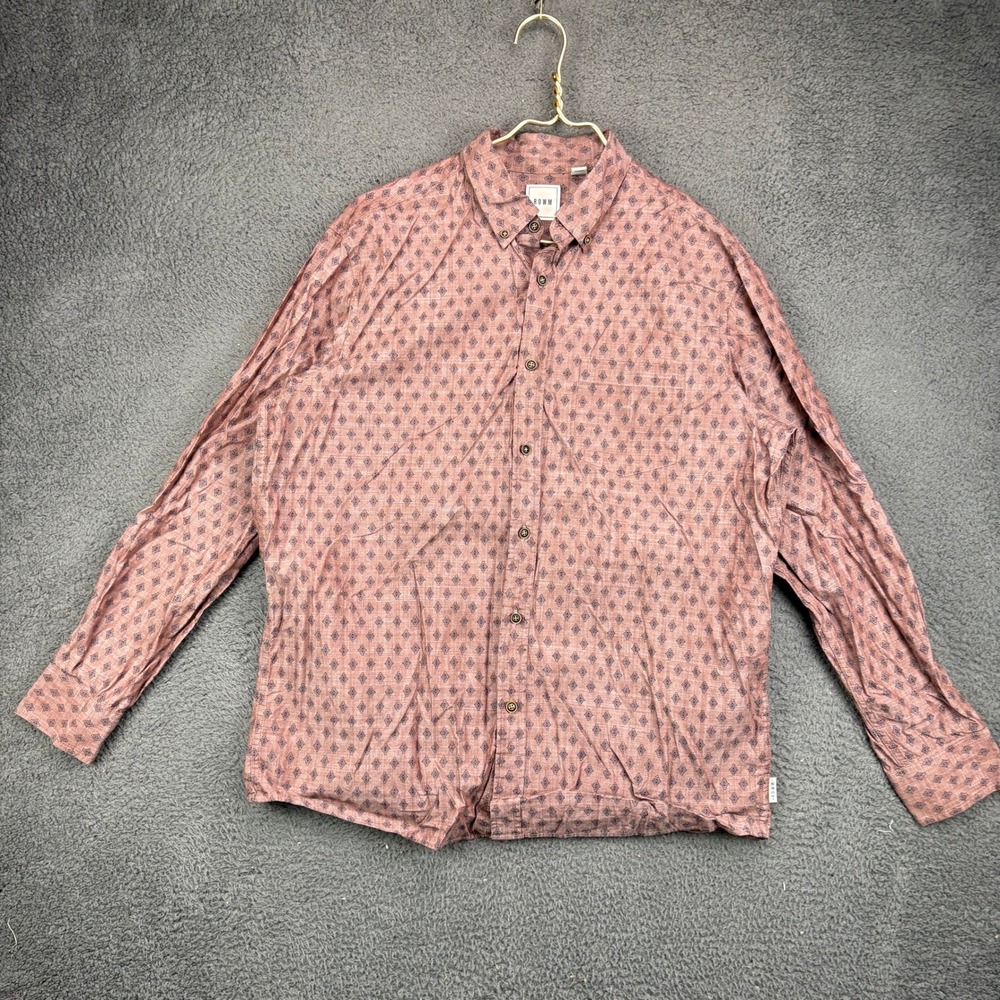 ROWM Mens Large Long Sleeve Button Down Shirt Red Geometric Print Cotton Blend